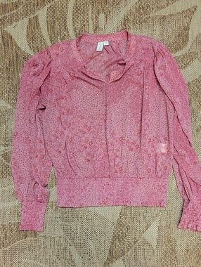 Joie Long Sleeve Pink Floral Sheer Top
